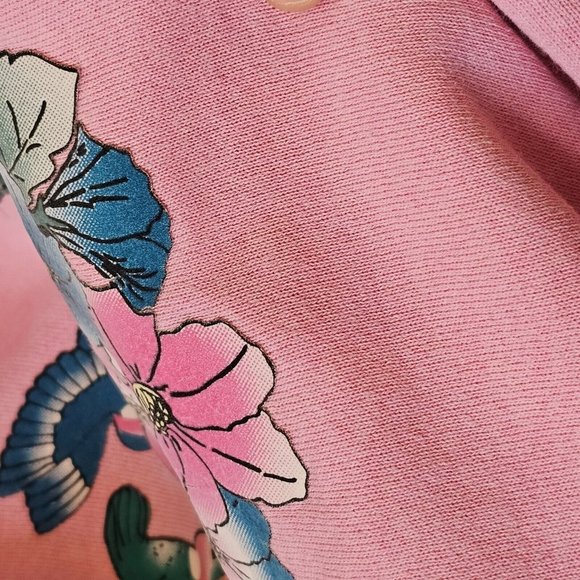 Vintage 80s Pink Crewneck Grannycore Sweatshirt Hummingbirds‎ Flowers M/L USA - Picture 7 of 10